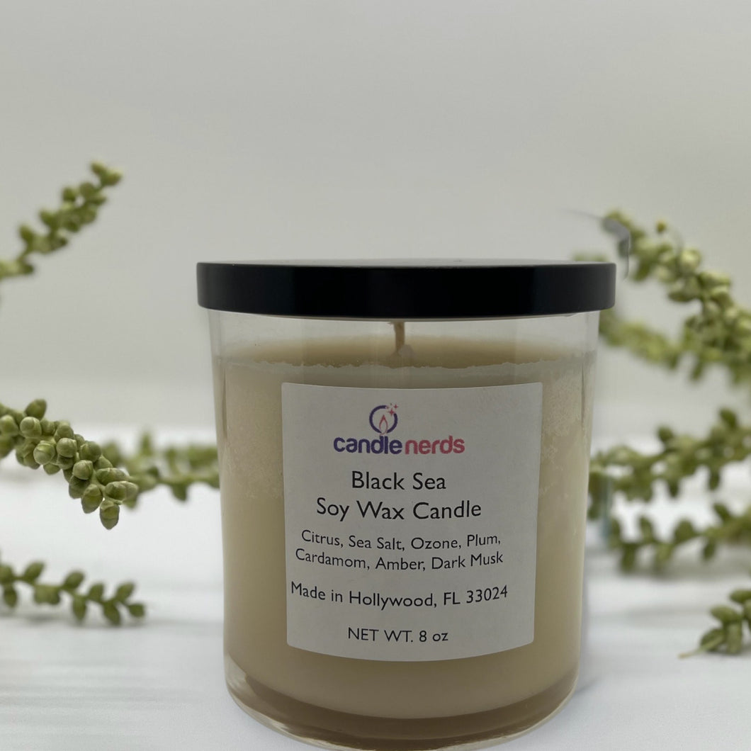 Black Sea Soy Wax Candle in Glass Jar with Black Lid